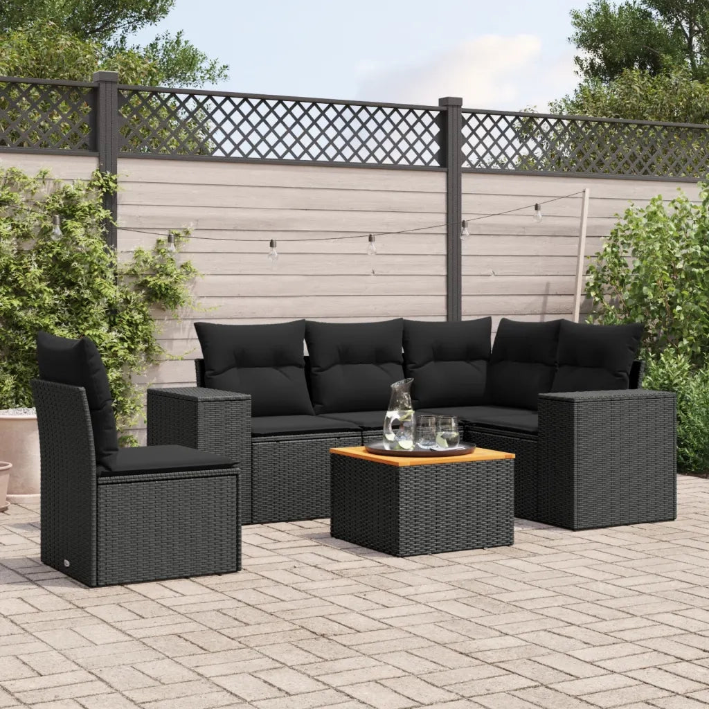 Set Divano da Giardino 6 pz con Cuscini Nero in Polyrattancod mxl 88258