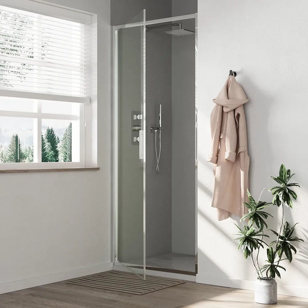 Porta doccia 90cm con apertura a battente profili slim cromati vetro 6mm trasparente h190 | Portofino