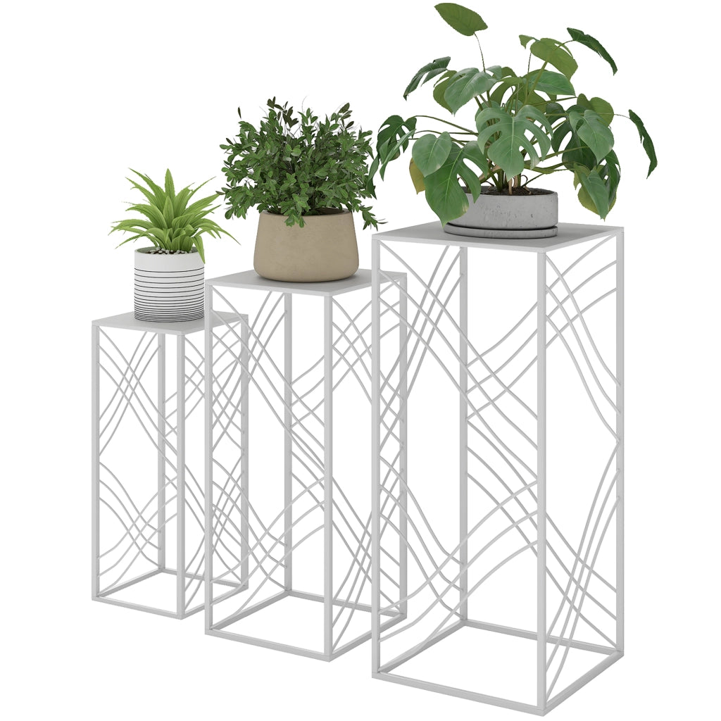 Set 3 Pezzi Pianta Metallico Staccabile ¨C zephmum ¨C Bianco 50x60x70 cm