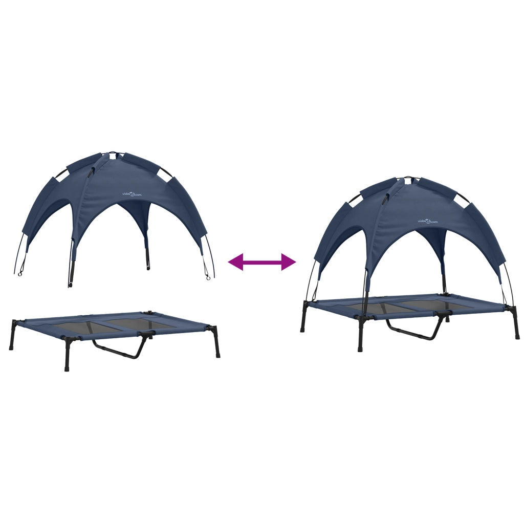 Letto Rialzato per Cani con Tetto Rimovibile Blu Navy L Acciaio