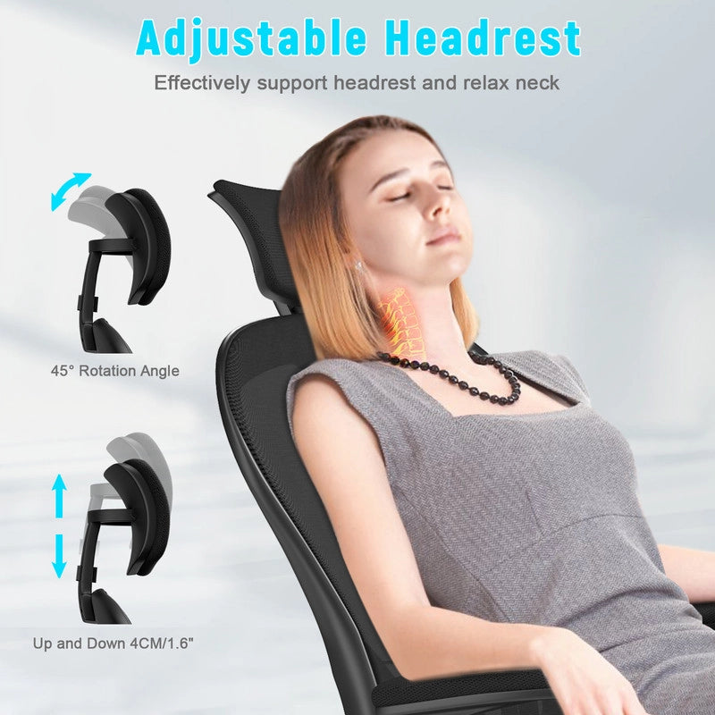 Sedia da ufficio - Poltrona ergonomica HAMLODY con braccioli 2D, altezza poggiatesta supporto lombare schienale regolabile nero
