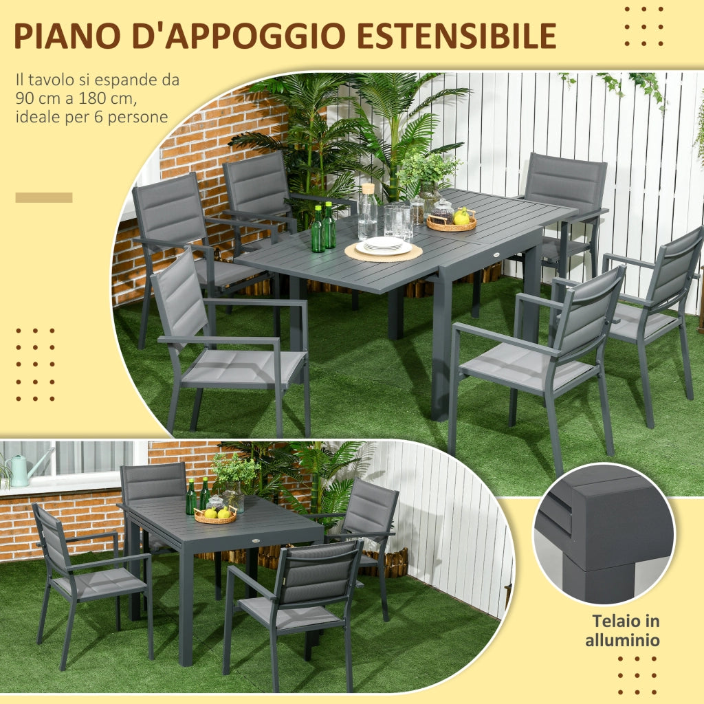 Set da Giardino con Tavolo Allungabile e 6 Sedie ¨C Zephmum ¨C Grigio