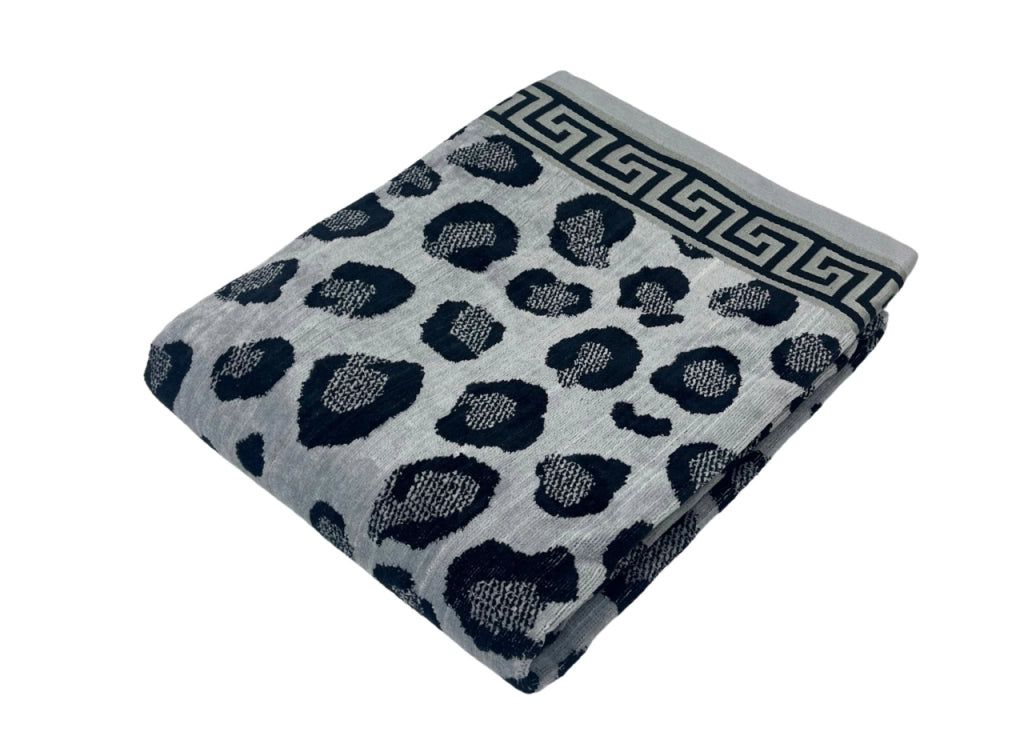 Telo Mare Jacquard Spugna Asciugamano Spiaggia Disegno Cleopatra Grigio