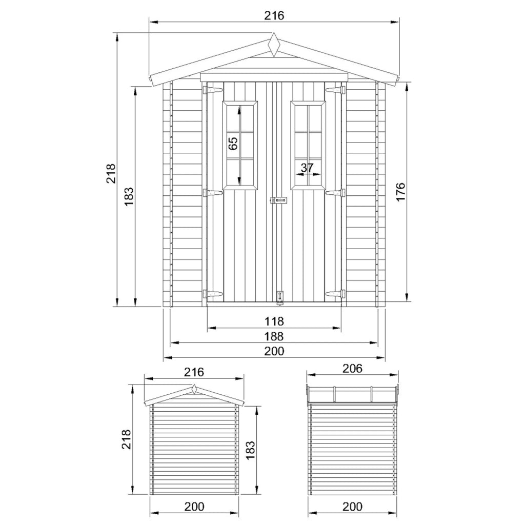 TIMBELA M343C Casetta da Giardino in Legno per Esterni - L216xL206xA218 cm/ 3.53 m2