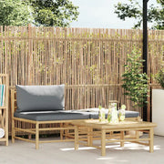 Set Divani da Giardino 3 pz con Cuscini Grigio Scuro in Bambù