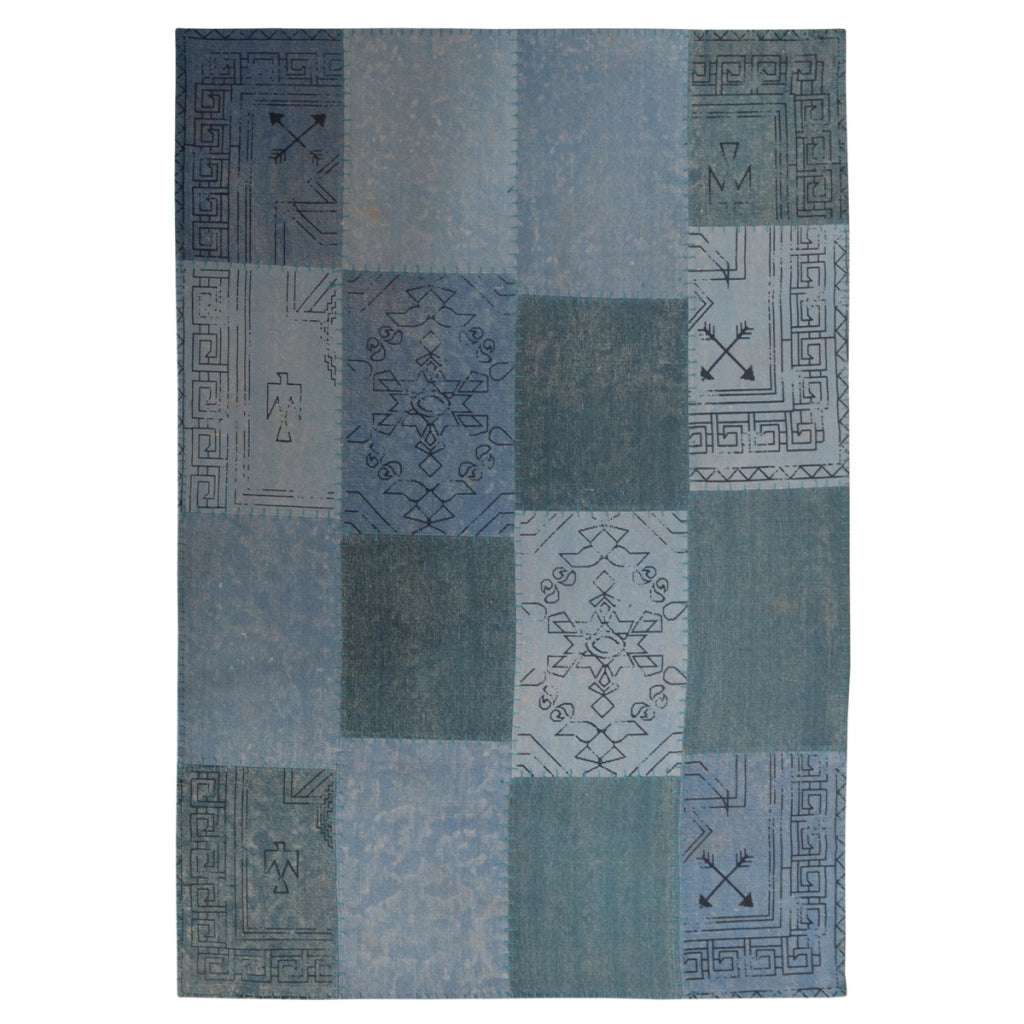 Tappeto Lyrical in cotone blu con design patchwork vintage