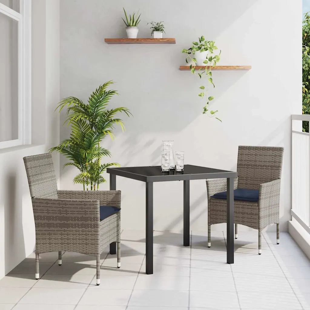 Set di tavolo e sedie con cuscino 3 pcs Grigio Rattan in PE