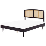 Letto matrimoniale con testata con base a doghe in legno di gomma nero 160 x 200 cm stile moderno minimalista