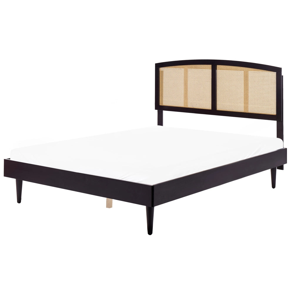 Letto matrimoniale con testata con base a doghe in legno di gomma nero 160 x 200 cm stile moderno minimalista