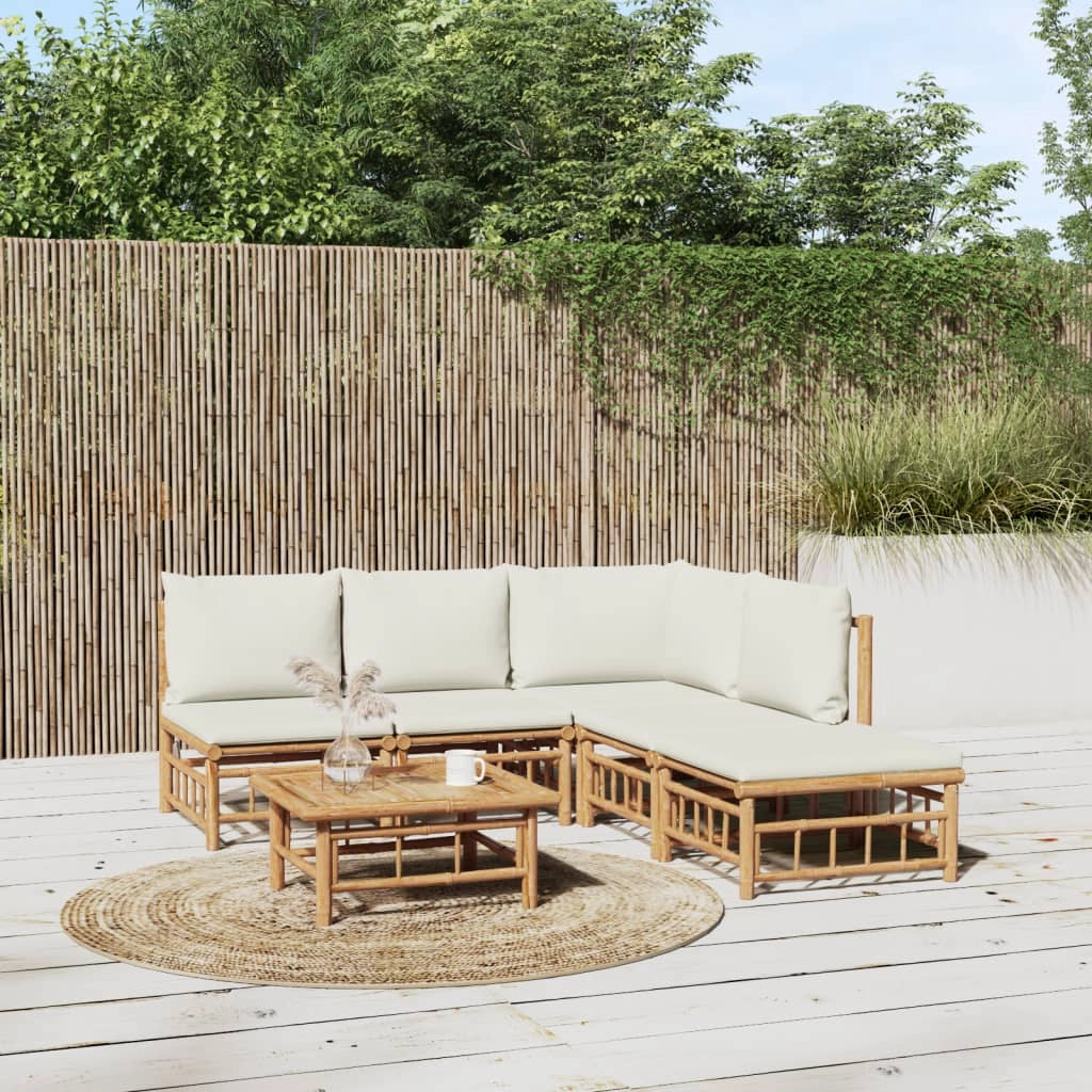 Set Salotto da Giardino 6pz con Cuscini Bianco Crema in BambÃ¹cod mxl 124278