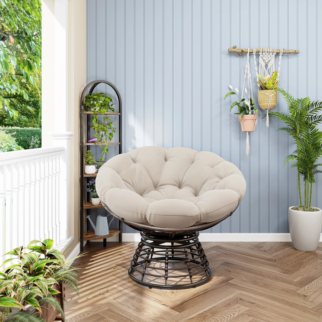 Comoda poltrona Papasan ergonomica in vimini, girevole a 360¡ã per interni ed esterni, con morbido cuscino spesso, ideale per soggiorno, camera da