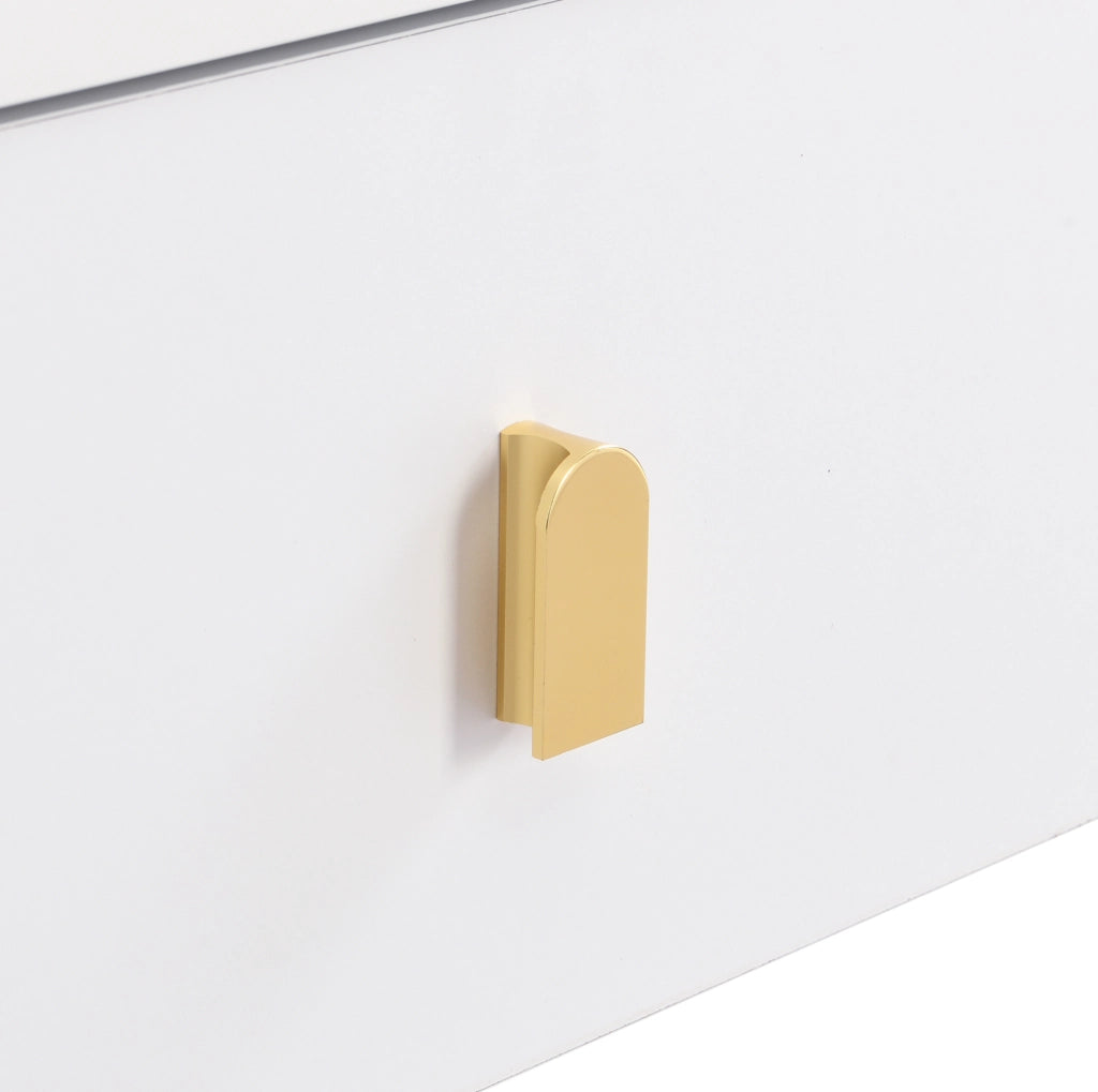 Tavolino da caffè moderno 108 cm con 2 cassetti; dettagli oro; bianco; MDF