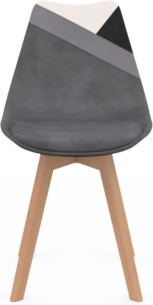 Set di 6 sedie scandinave SARA in velluto patchwork grigio scuro, bianco, nero e nero, grigio e bianco