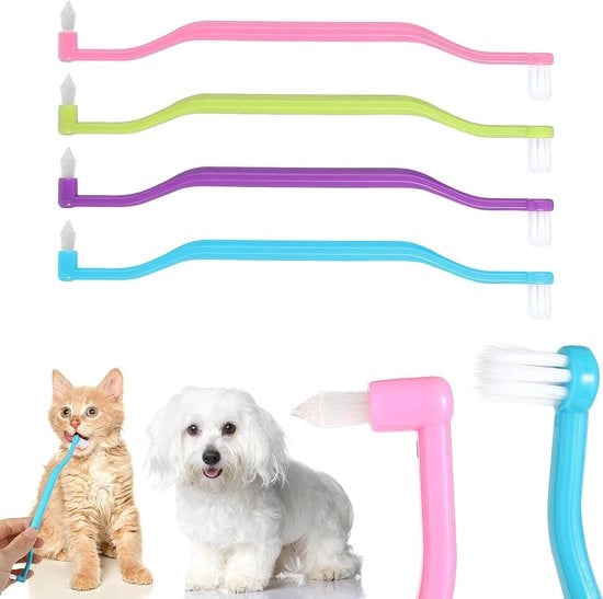 4 borsette a doppia faccia per gatti e piccoli cani con testa a microcop e manico curvo accessori per la cura dei denti