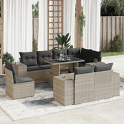 Set Divano da Giardino 9pz con Cuscini Grigio Chiaro Polyrattan
