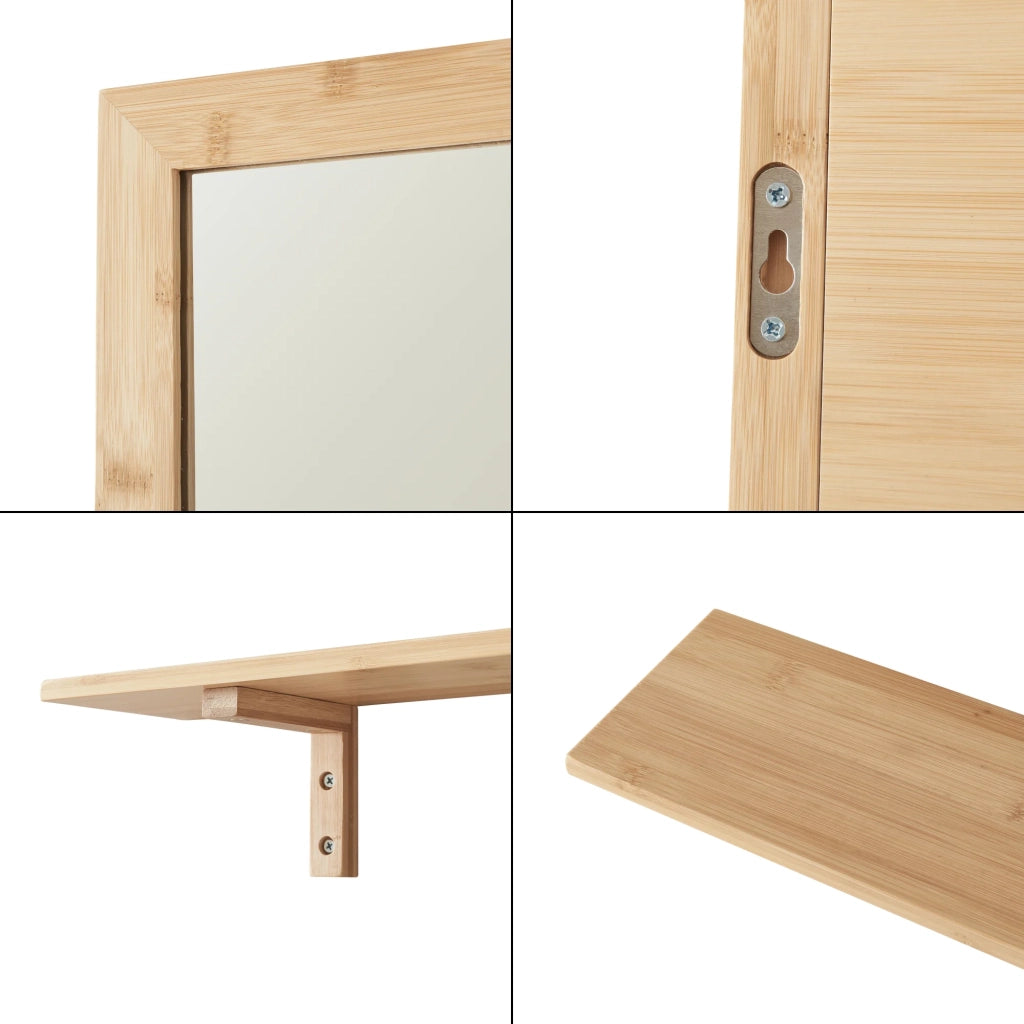 Specchio decorativo moderno da parete con mensola in bambù 80 x 60 cm finitura naturale 03_0010173