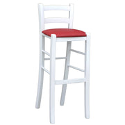 Sgabello in legno bianco laccato con seduta rosso h 80 cm