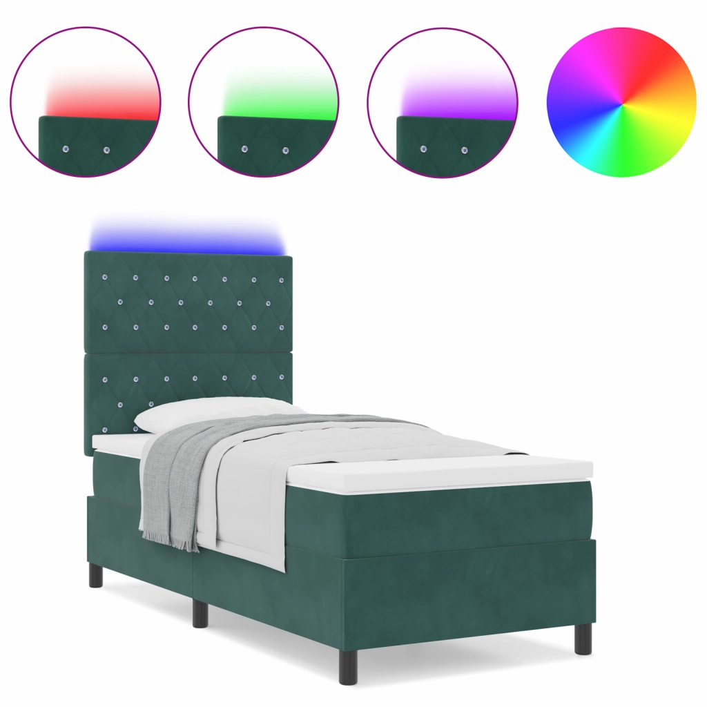 Letto a Rete con Materasso e LED Verde Scuro 100x200 cm Velluto