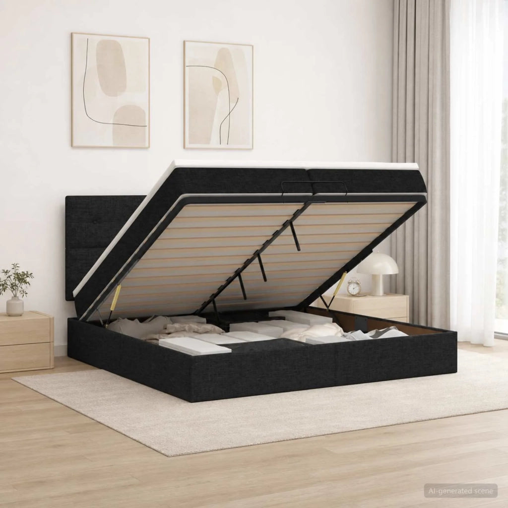 Letto Ottomano con Materasso e LED Nero 200 x 200 cm Tessuto 3458099