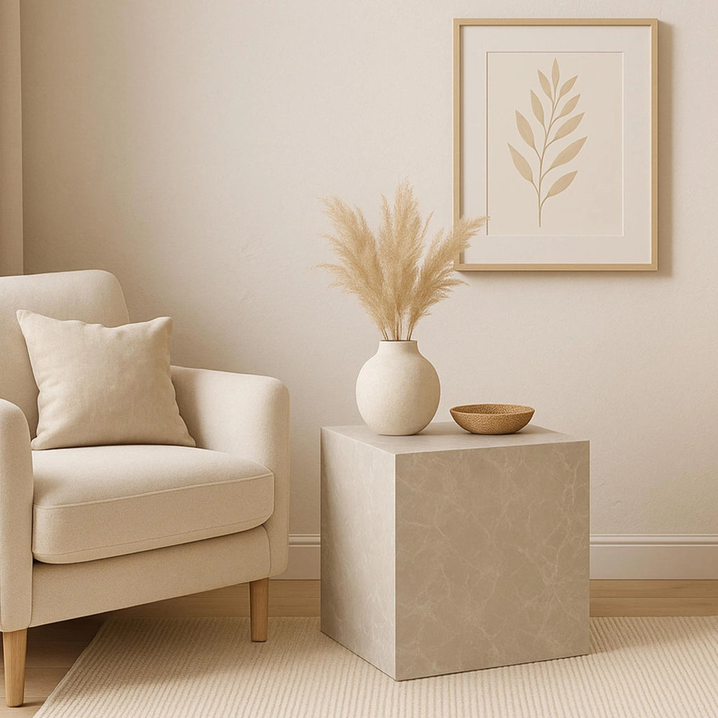 Tavolino Ellelu a Forma di Cubo 45 x 40 x 40 cm - Effetto Marmo Tortora [en.casa]