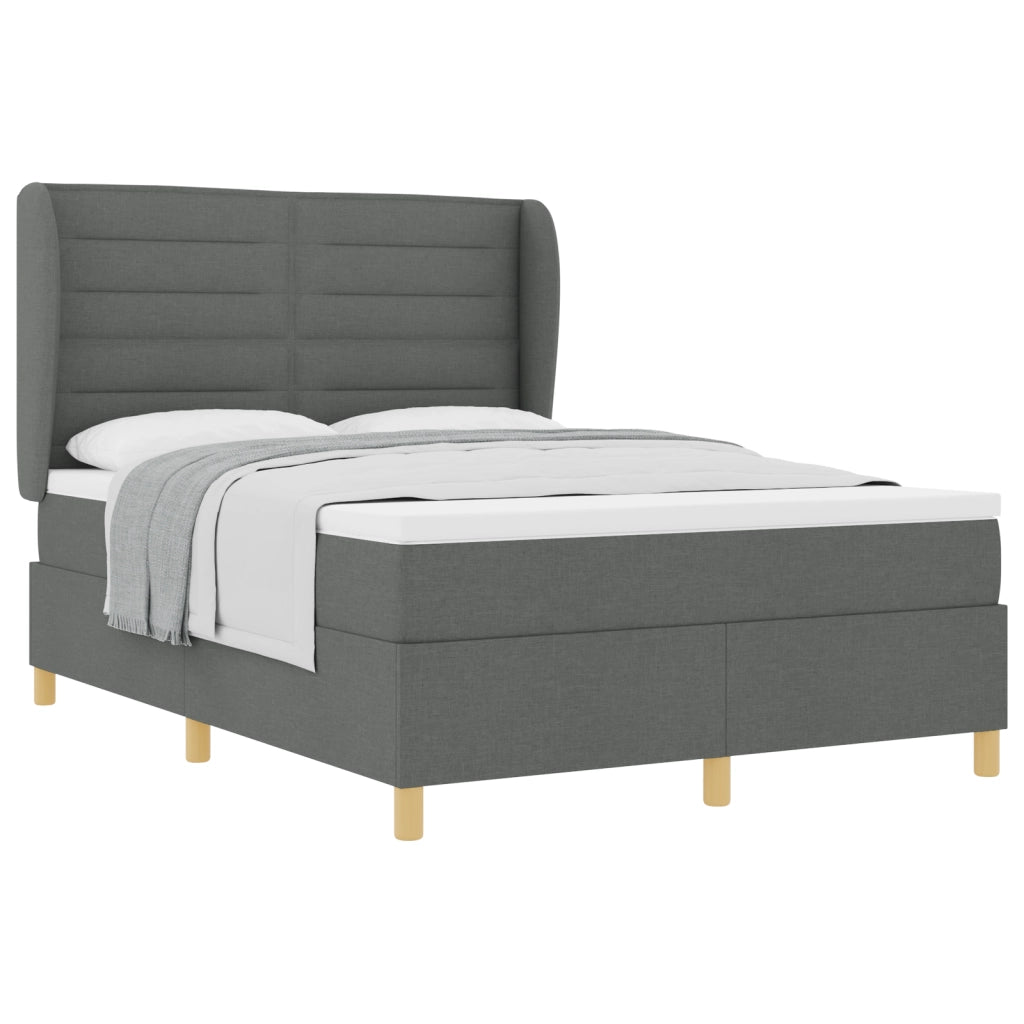 Box Spring Letto con Materasso Grigio Scuro 140x190 cm Tessuto