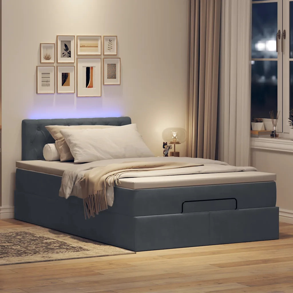 vidaXL Pouf Letto con Materasso e LED Grigio Scuro 120x190cm Velluto