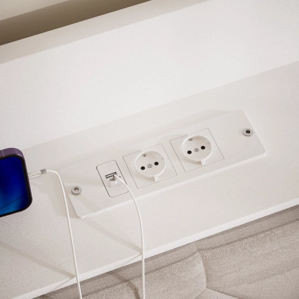 LETTO imbottito 140x190 cm bianco con testiera LED e USB