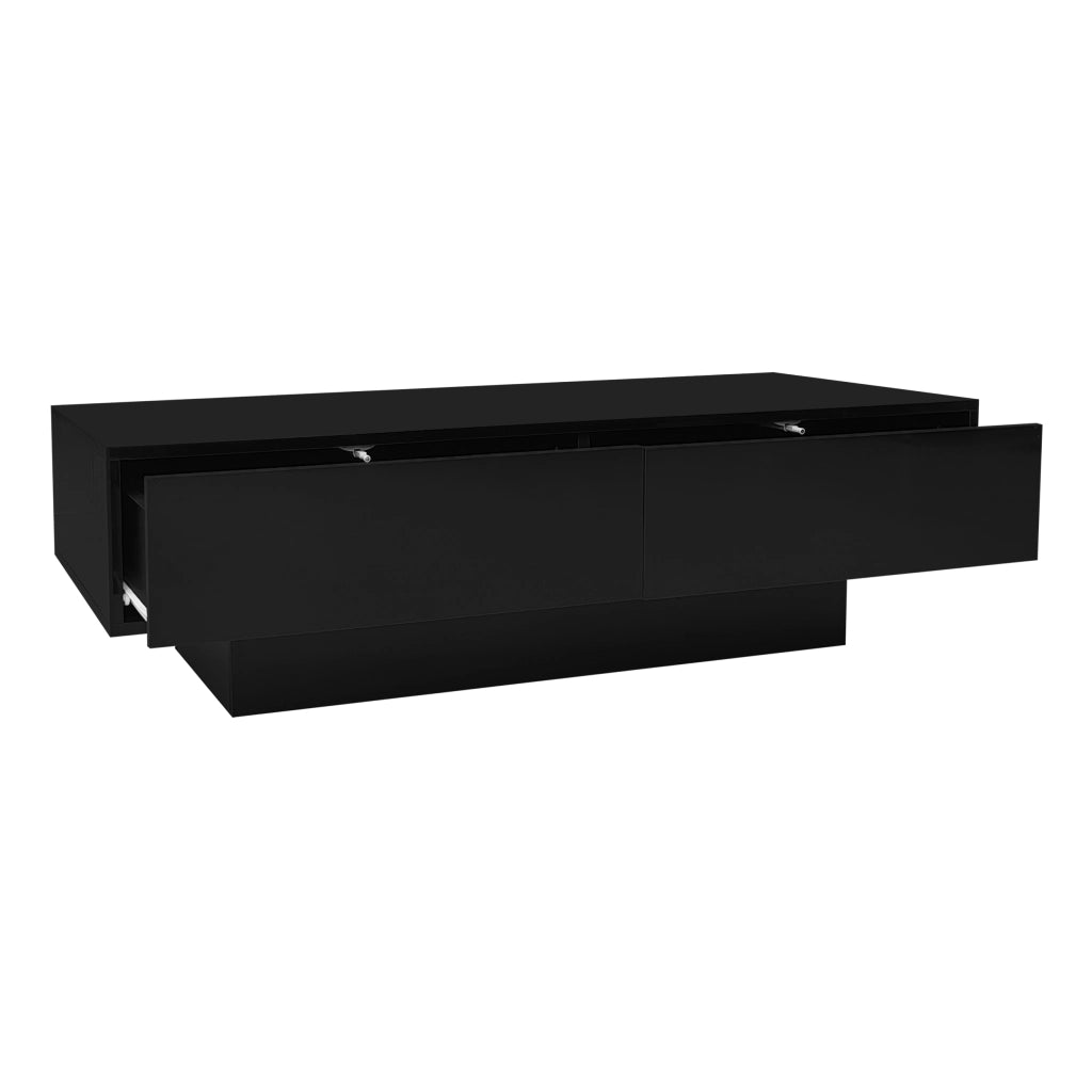TAVOLINO da caffè 115x55x34 cm nero lucido con 2 cassetti e LED