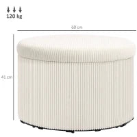 Pouf Poggiapiedi contenitore rotondo, in velluto a coste, capacità 120 kg, Ø 60 x 41 cm, Beige