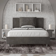 Letto matrimoniale francese senza rete imbottito 140x190 microfibra grigio Antea