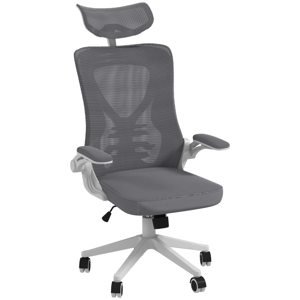 Easycomfort Sedia da Ufficio ad Altezza Regolabile con Supporto Lombare e Braccioli Ribaltabili, 65x64x120-130 cm