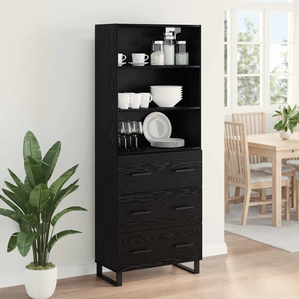 Credenza con cassetto 2 pcs Rovere Nero Legno multistrato