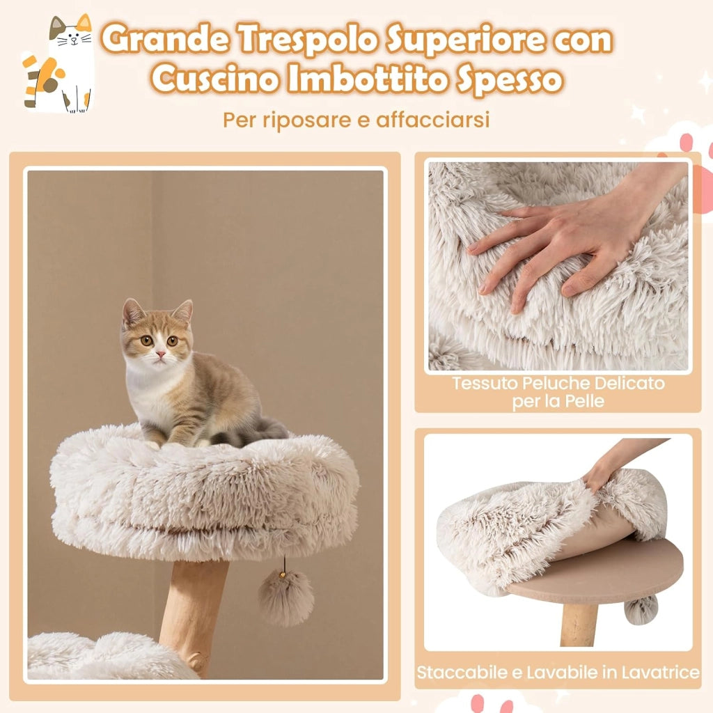 Albero per Gatti, Tiragraffi per Gattini in Legno Alta 102 cm con Condominio, 2 Piattaforme a Forma di Fiore, Trespolo e Palo per Grattarsi in Juta, Mobile da Arrampicata per Interno