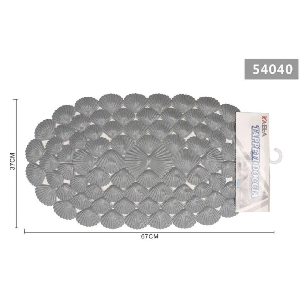 Trade Shop - Tappeto Antiscivolo Ovale Con Conchiglie Grigio Vasca Bagno Doccia 67x37cm 54040 -