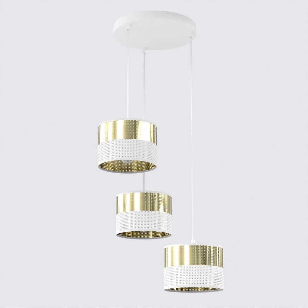 Lampada a sospensione Lux in acciaio bianco e oro