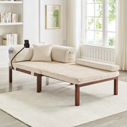 Divano letto pieghevole in legno massello con letto estraibile singolo, beige