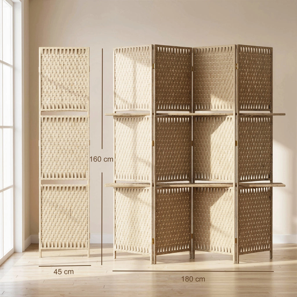 Libreria divisorio ¨C zephmum ¨C 4 pannelli 2 ripiani pieghevoli naturale paglia