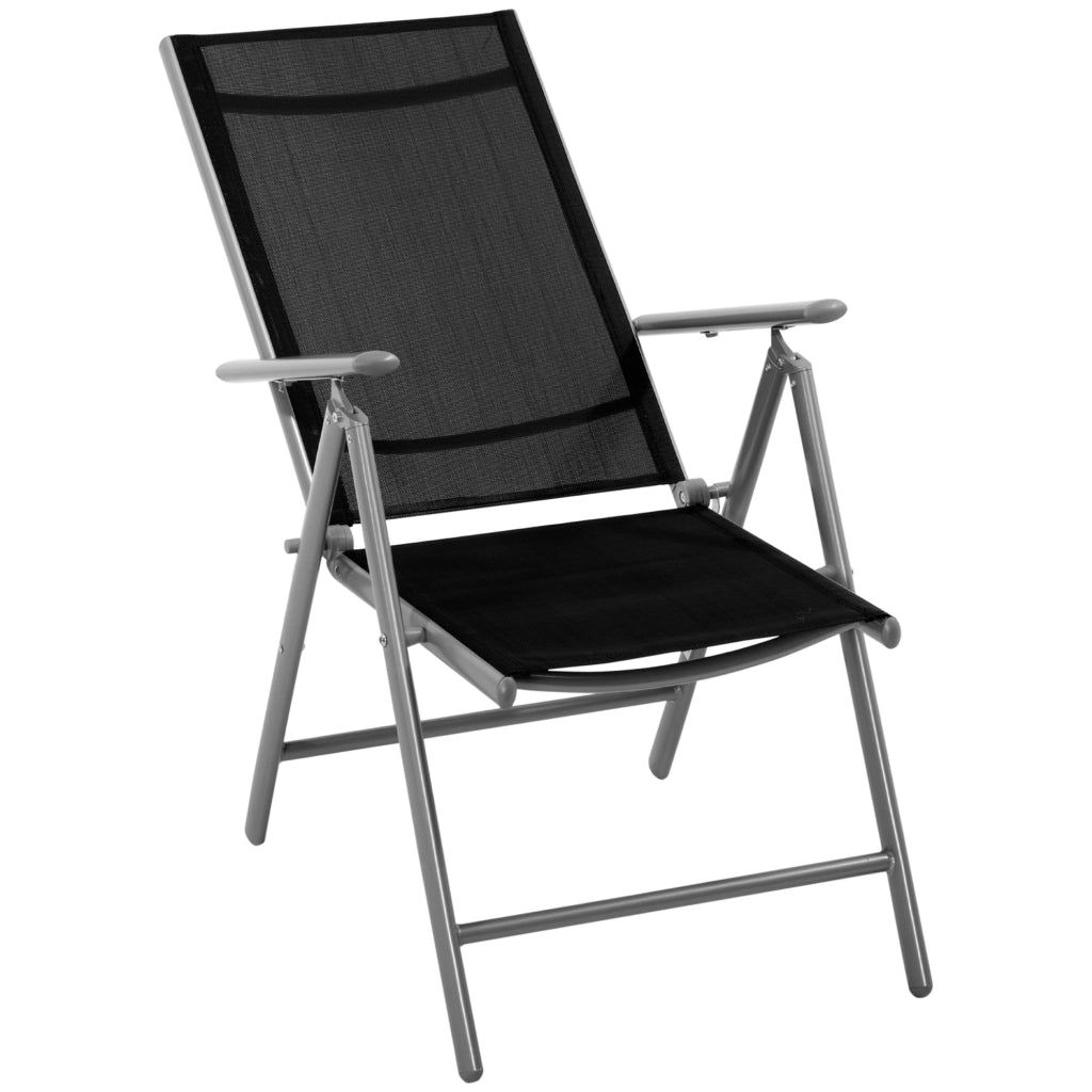 Sedia da Giardino Pieghevole in Alluminio e Texteline Schienale Regolabile a 7 Livelli, Nero 65x55x85-105cm