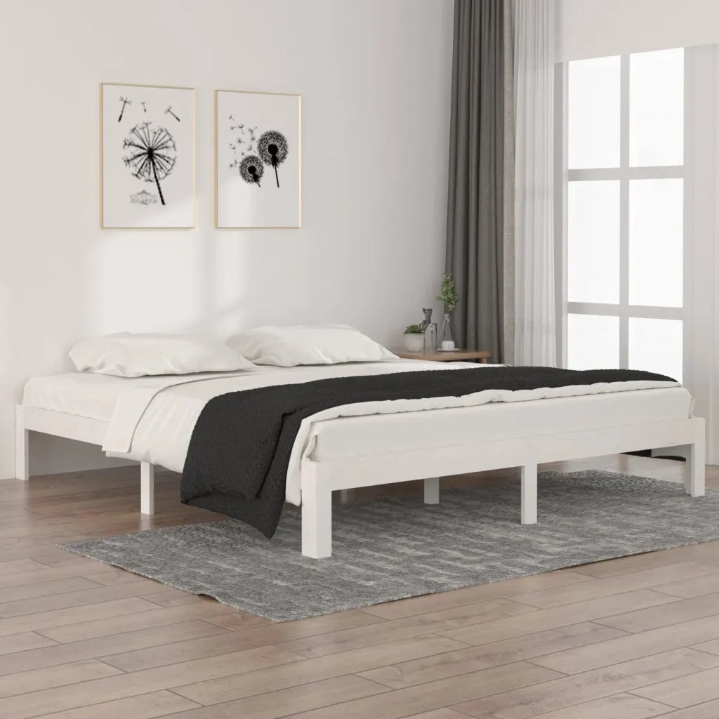 Letto matrimoniale | Letto per adulti | Giroletto Bianco in Legno Massello 180x200 cm Super King