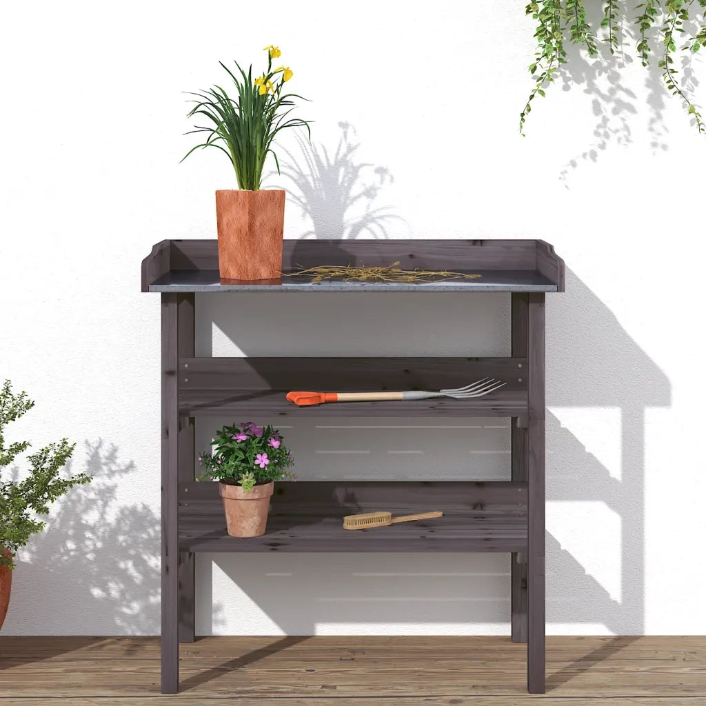 Tavolo Piante Ripiani Grigio 78x38x,82,5cm Legno Massello Abete CFW3098983