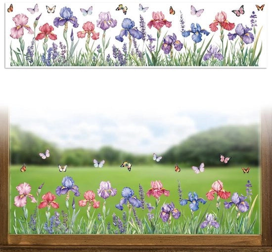 Sticker per finestra Decorativi, Removibili 120cm x 30cm, 1 Vel Iris e Farfalle Decorativi, Sticker per finestra per Casa, Ufficio, Decorazione per finestra
