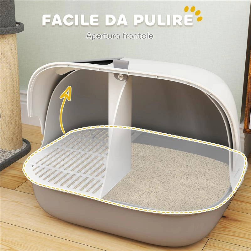 LETTIERA PER GATTI CHIUSA CON GATTAIOLA E PALETTA IN PP 58X46X39 CM GRIGIO CHIARO E BIANCO