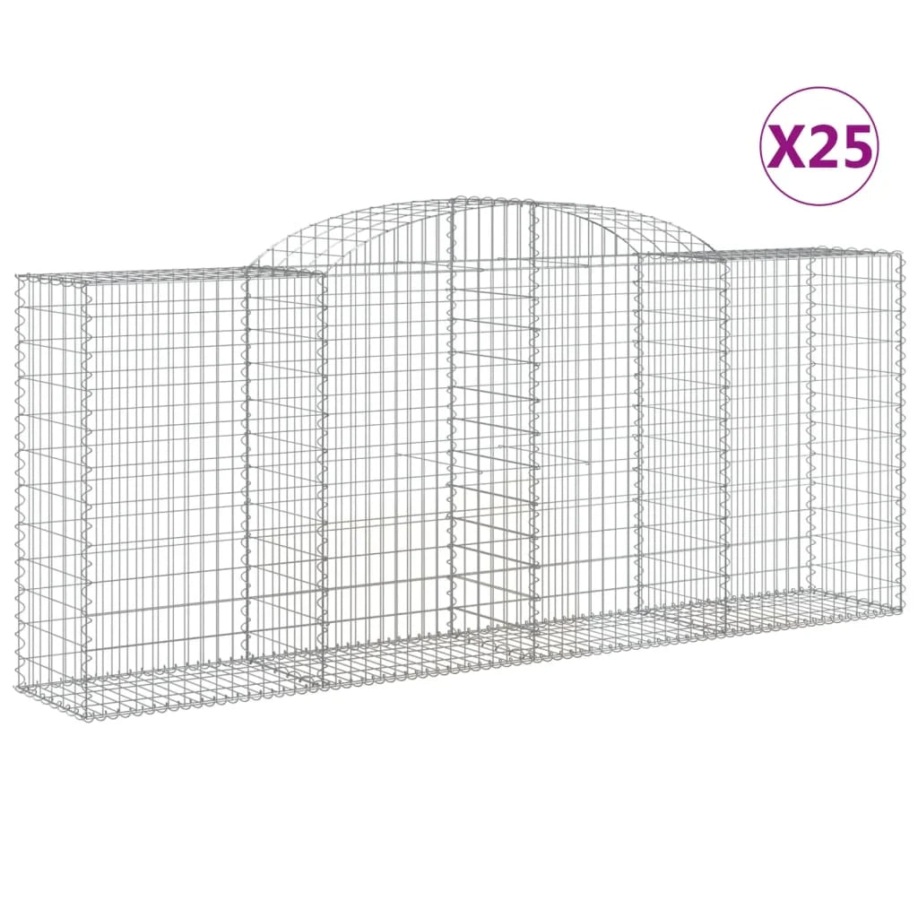 Cestini gabbioni recinzione a gabbia muro di contenimento ad arco 25 pezzi 300 x 50 x 120/140 cm ferro zincato argento 02_0040694