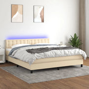 Letto a Molle con Materasso e LED Crema 160x200 cm in Tessuto 3133490