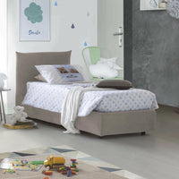 Letto singolo Alisech, Letto contenitore con rivestimento in tessuto, Made in Italy, Apertura laterale, adatto per materasso cm 80x190, Tortora