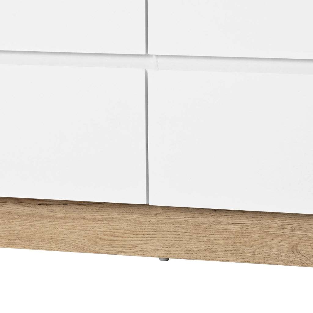 Comò con 6 cassetti e vano chiuso in truciolare e effetto quercia bianco per camera da letto e soggiorno