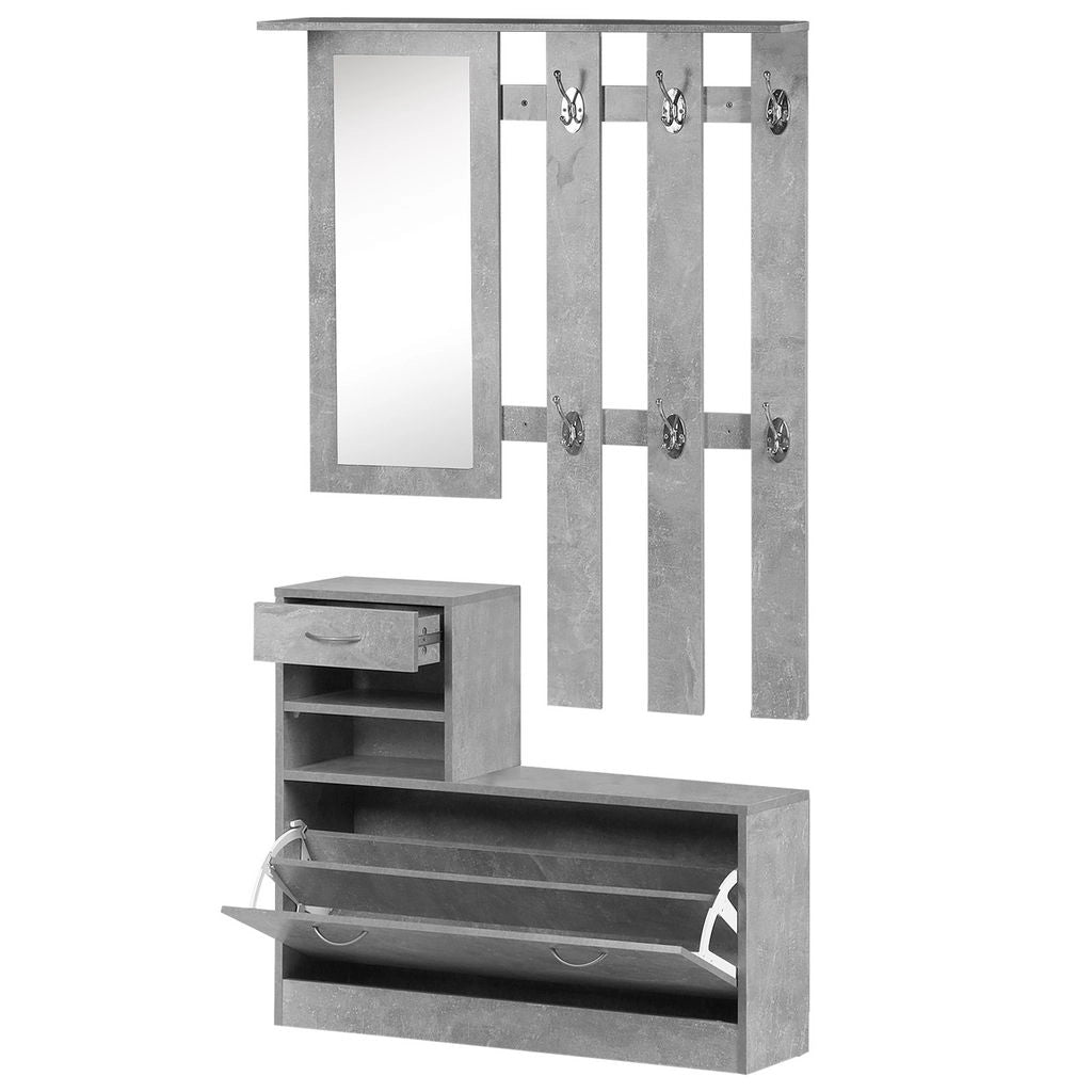 MOBILE GUARDAROBA CON SPECCHIO APPENDIABITI E SCARPIERA 90X22X116 CM GRIGIO