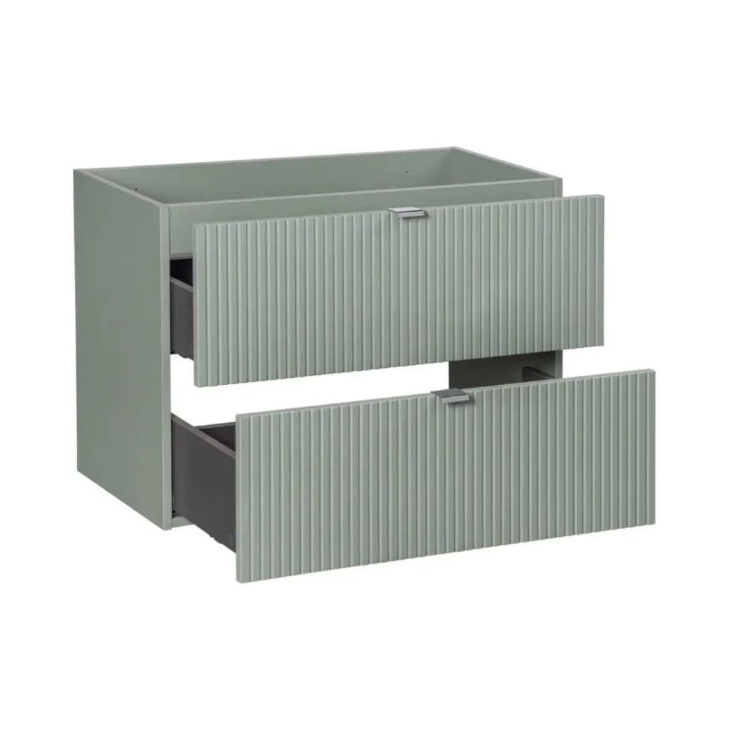 Set da bagno sospeso ELVINA 80cm : mobile sottolavabo con cassetti + piano per lavabo verde salvia grigio