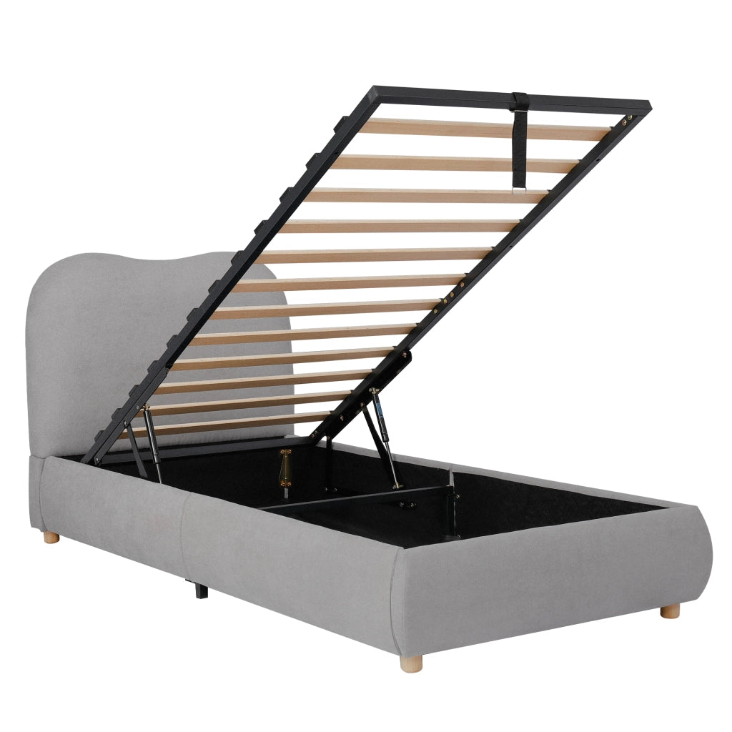 Letto Contenitore per Bambini Singolo 90x200 cm con Testiera Imbottita - Grigio