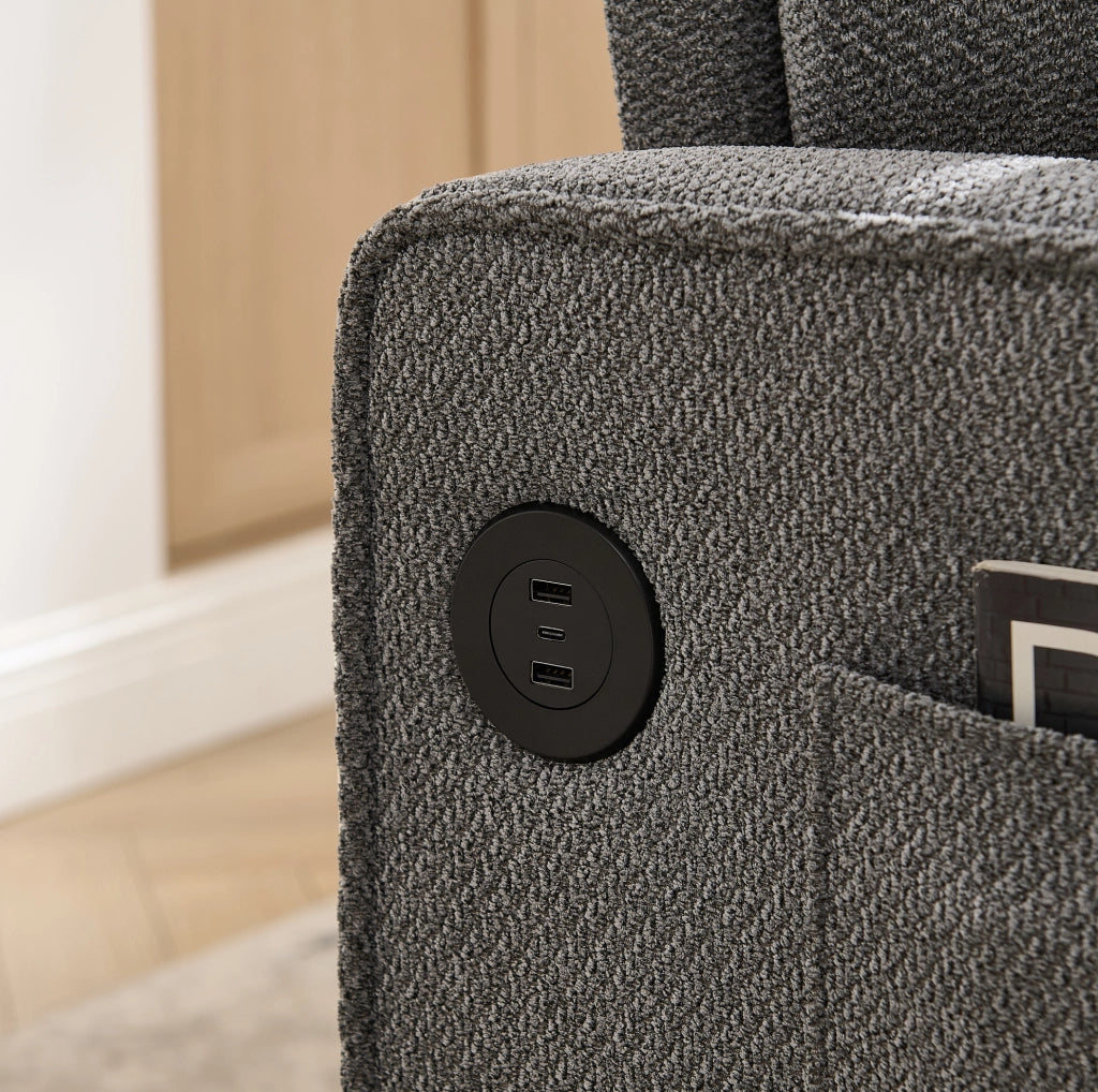Divano letto 2 posti grigio scuro in legno e tessuto con porte USB
